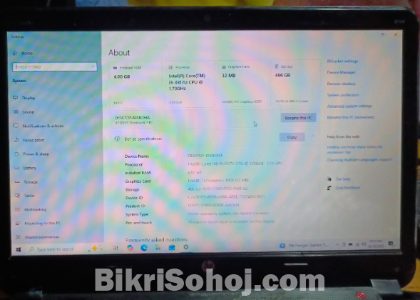HP Laptop Processor Core i5 3rd Gen Ram 4GB HDD 500 GB